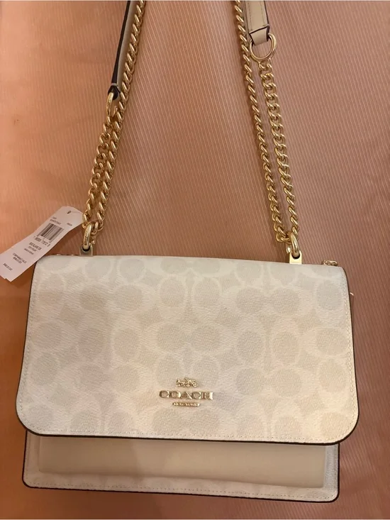 Coach Chalk Signature Flap Shoulder Bag with Gold Hardware