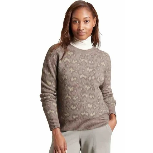 Athleta Hawthorn Textured Merino Wool Blend Crewneck Animal Print Sweater