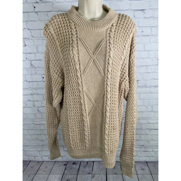 VTG Oshkosh B’gosh Light Brown Open Knit Long Sleeve Pullover Sweater L