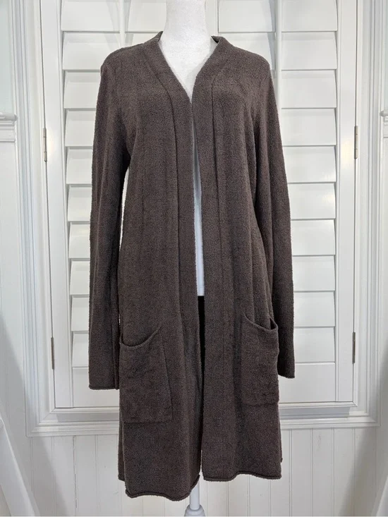Barefoot Dreams CozyChic Lite® Open-Front Brown Cardigan Sweater (S)