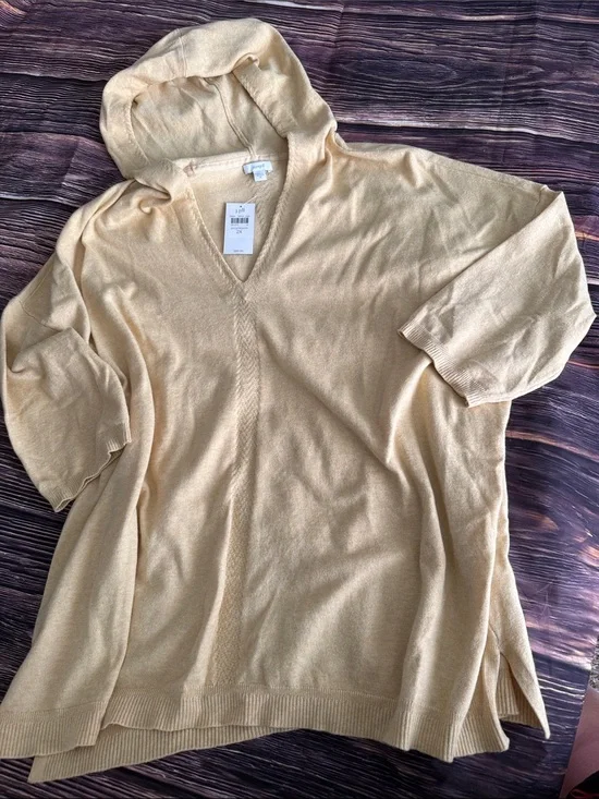 J. Jill Light Yellow Hooded Knit Tunic Sweater