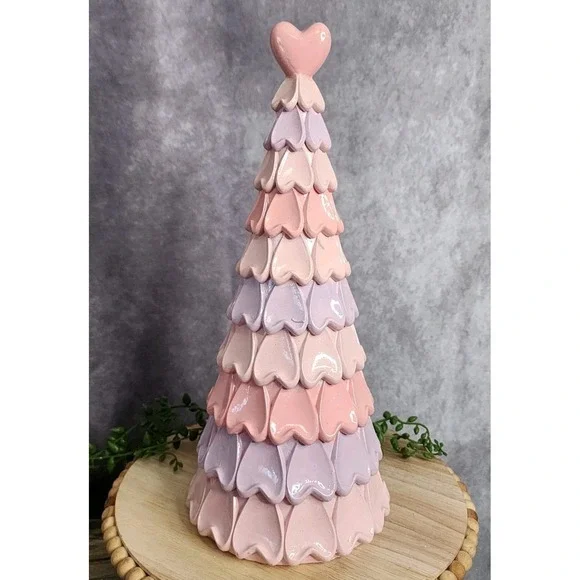 Valentines Day Pink Purple Hearts Decorative Tree Resin 12