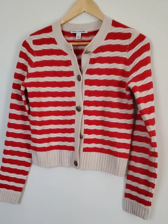 Autumn Cashmere Red & Cream Striped Button-Front Cardigan