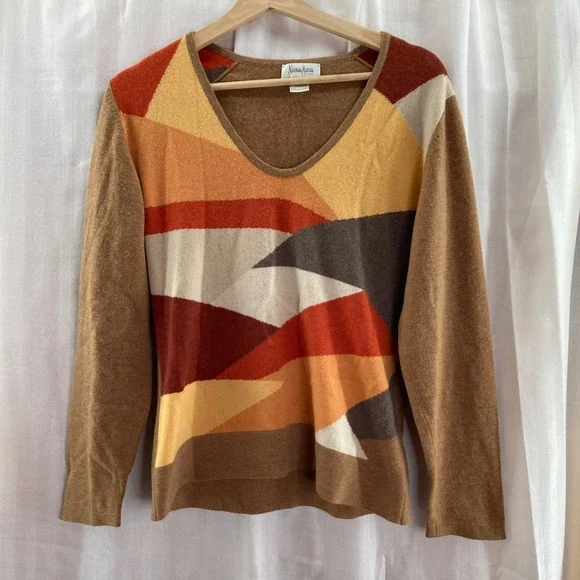 Neiman Marcus Pullover Sweater Womens M Colorblock‎ Retro 90s Style Top