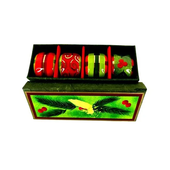 New Dept 56 Christmas Napkin Rings Candlelight‎ Set Of 4 Ceramic Holiday 2004