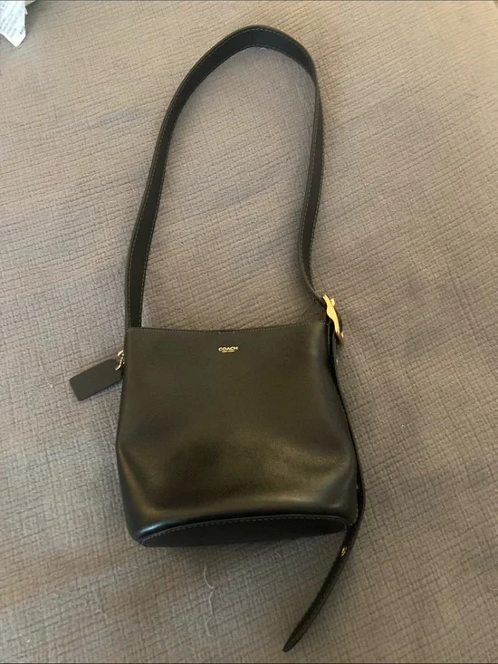 Coach Black Leather Shoulder Bucket Bag with Gold Hardware
