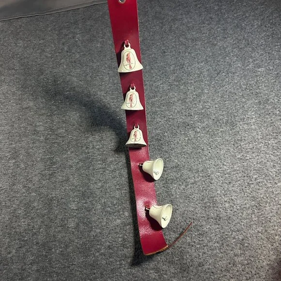 VTG Christmas Holiday‎ Bell Leather Strap Door Hanger Cardinals Belvin Bros USA