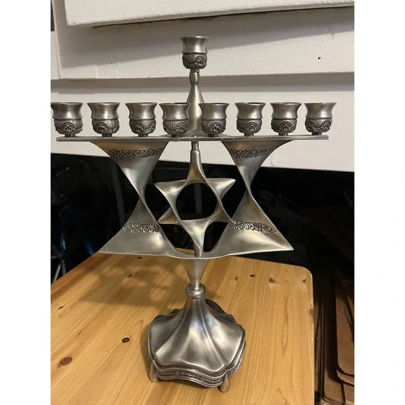 Vintage Kinetic Star of David Menorah Mid‎ Century Modern Israeli Cast Metal