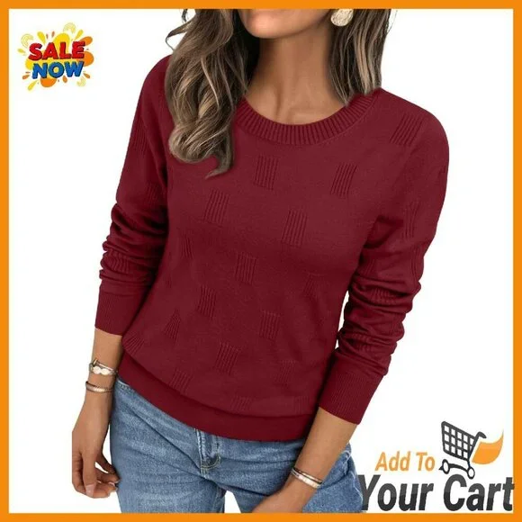 Lightweight Knit Pullover Sweater Women's Long Sleeve Casual Winter Top