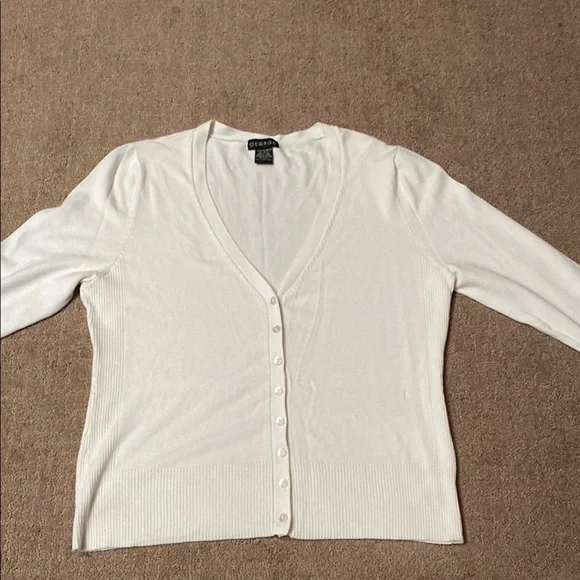 Chic White V-Neck Button Front 3/4 Sleeve Rayon Cardigan Academia Fall