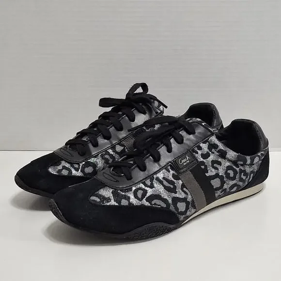 Coach Womens Kinsley Sneakers Black Q986 Low Top Lace Up Signature Logo Size 11M
