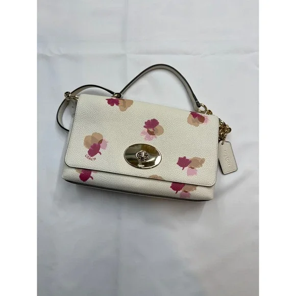 COACH New $250 Womens Leather White Pink Gold Fold Over 9x6.25x1.5 Crossbody Bag