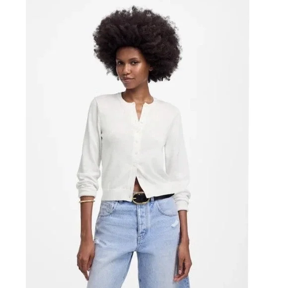 Madewell Button-Front Cardigan in 100% Cotton - White New