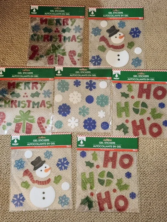 Christmas Gel Window Stickers – Snowman, Holly, Gifts