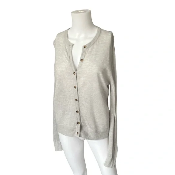 Zara Gray Cardigan Sweater Knit Wool Alpaca Sheer Neutral Womens Size Large L