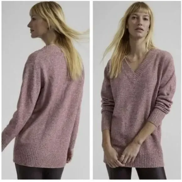 Athleta Women’s M‎ Vital V neck Cashmere Blend Decadent Red Heather Sweater