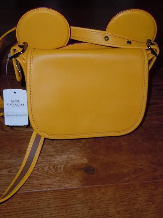 COACH DISNEY F59369 MICKEY MOUSE EARS CROSSBODY YELLOW LEATHER NEW W/TAGS