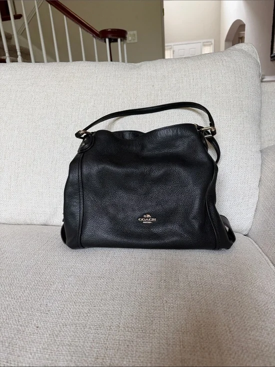 Coach Black Pebbled Leather Shoulder Hobo with Gold Logo