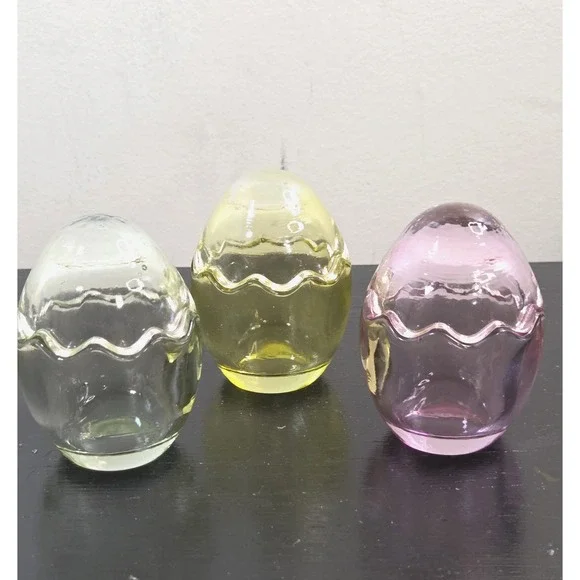 3 Vintage Styled Glass Easter Eggs Pastel Colors Hand Blown Trinket/Candy Dishes