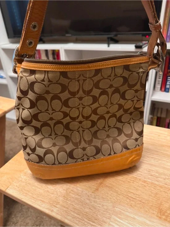 Coach Brown Leather-Trim Medium Shoulder Bag