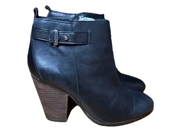COACH Hewes Safari Black Leather Ankle Booties A6841 Block Heel Women's Size 6.5