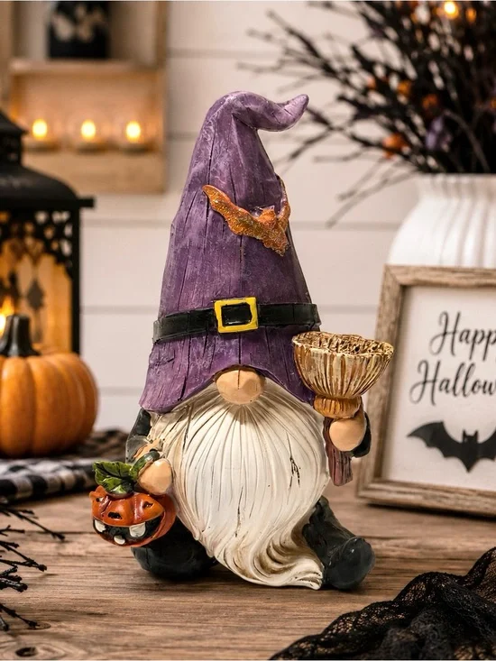 NEW! Super Cute Purple Halloween Resin Gnome - Size 9 Inches Tall