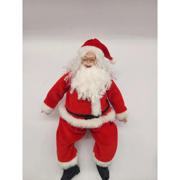 Vintage Santa Claus Doll Red Velvet Suit Gold Glasses Christmas Decor 12 Inch