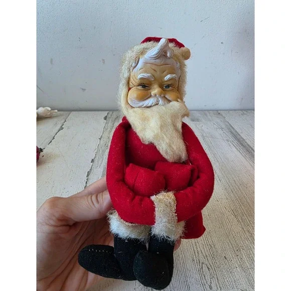 Antique Santa knee hugger rubber face pixie Xmas tree decor