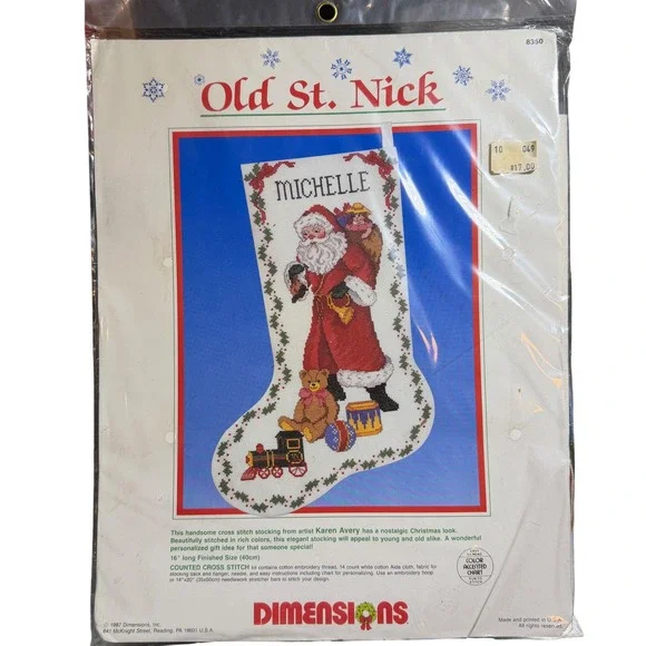Dimensions Old St Nick‎ Counted Cross Stitch Christmas Stocking Kit Vintage New