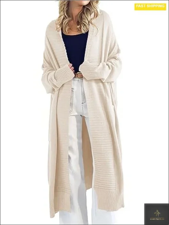 Oversized Chunky Knit Long Cardigan Sweater with Pockets, Open Front, Slouchy