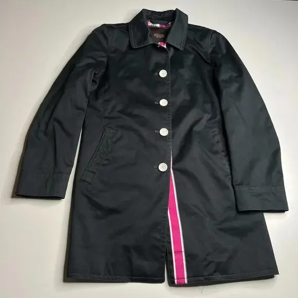 Coach Black Button Coat Womens S Floral Lined Classic Designer‎ Jacket