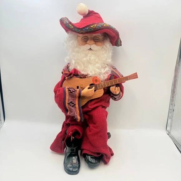 Christmas International Animated Southwestern Santa Claus Playing Guitar Broken