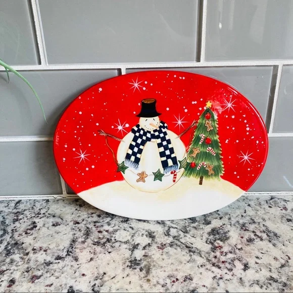 Christmas Snowman Hot Plate Holiday Serving Plate