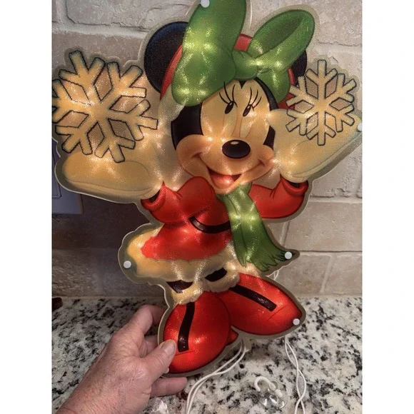 Vintage Minnie Mouse Christmas Lighted Window Decor Glitter Glow  14
