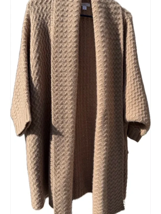 Garnet Hill 100% Cashmere Cozy Textured Open-Front Cardigan - Camel