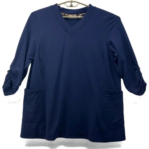Susan Graver Tunic Sweater‎ 1x Fleece Navy Blue