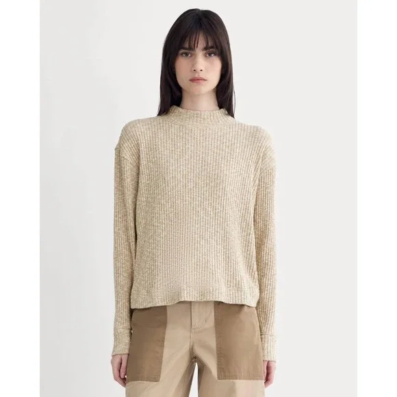 Everlane Craft Rib Boxy Funnel Neck Women XS Cornstalk Bone NWT Sustainable Knit