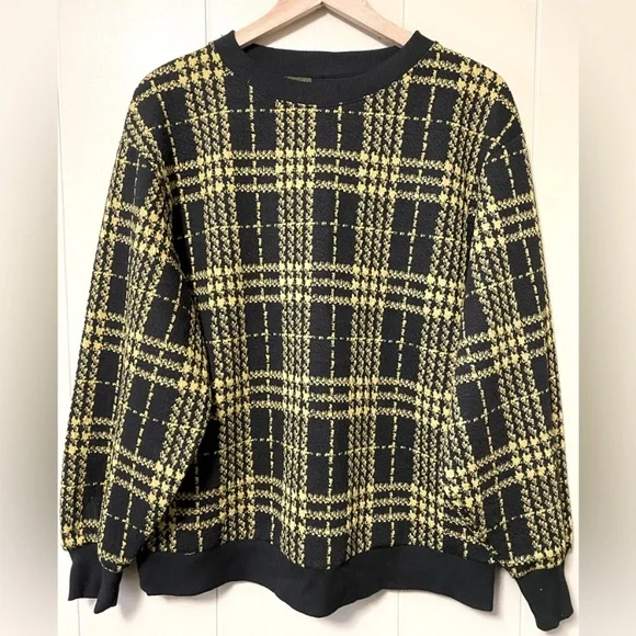 Who What Wear Black and Yellow Checkered Sweater