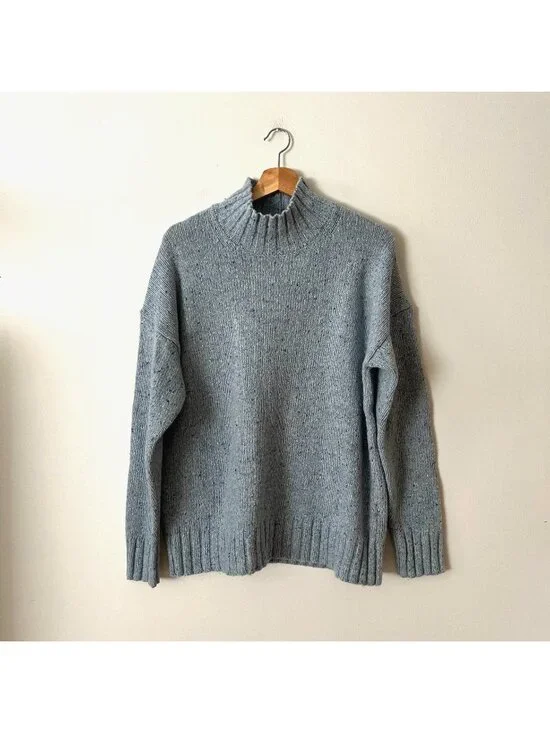 J. Crew Relaxed Turtleneck Sweater Blue Donegal Wool Blend Women's Size Small
