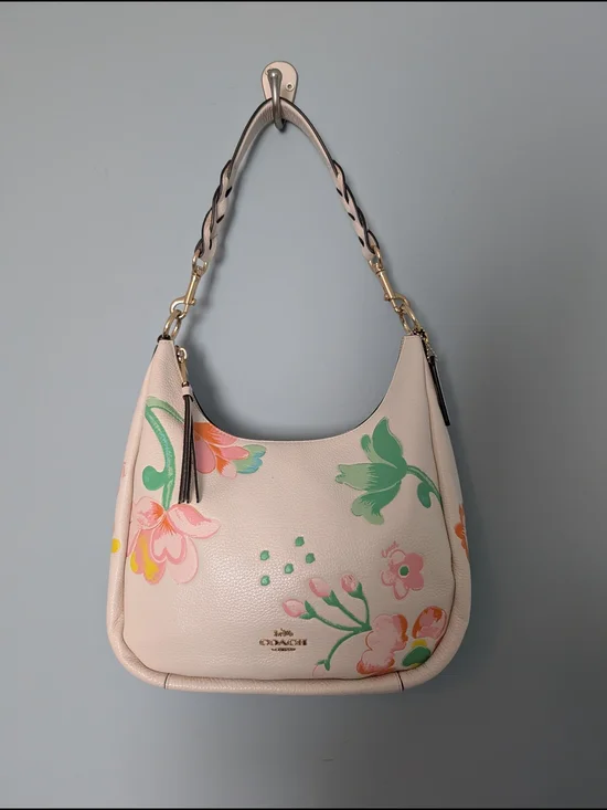 Coach Floral Print Pebbled Leather Hobo Bag in Light Pink
