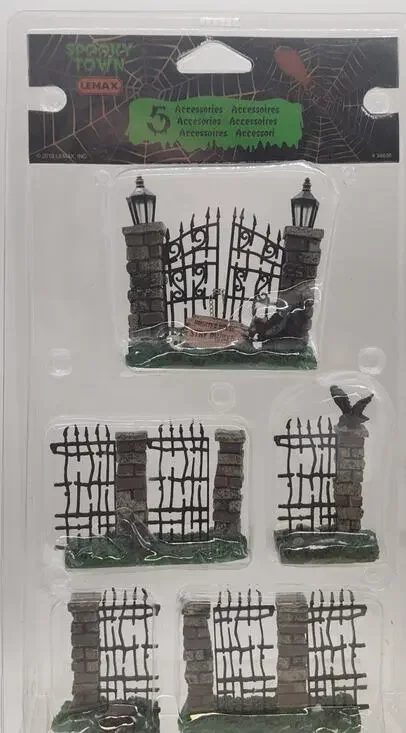 Lemax Spooky Town 2013 Iron Gate and Fence Set of 4 #34606