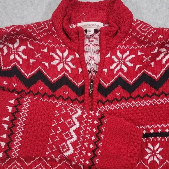 Breckenridge Womens Petite PL Full Zip Red Knit Sweater Nordic Snowflakes‎