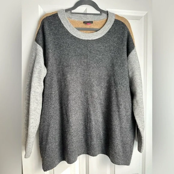 Vince Camuto Color Block Pullover Sweater Tan/Gray/Cream Sz 1X