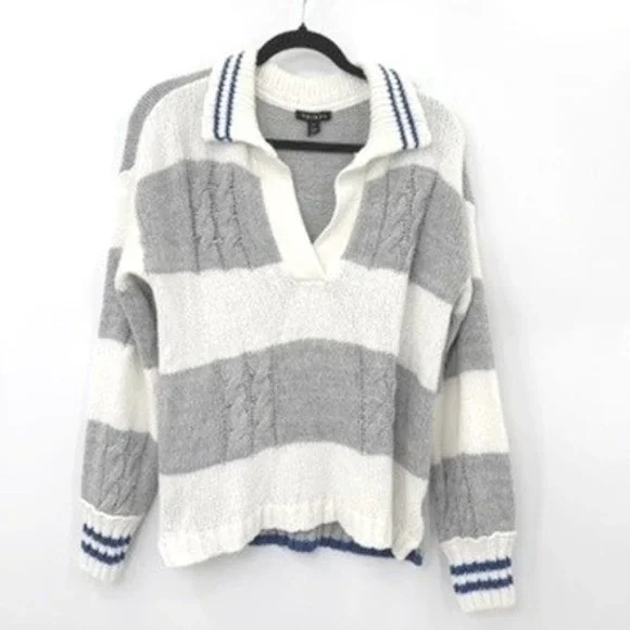 Tribal Sweater Women S Stripe Cable Knit Coastal Grandma Nautical Resort Cottage