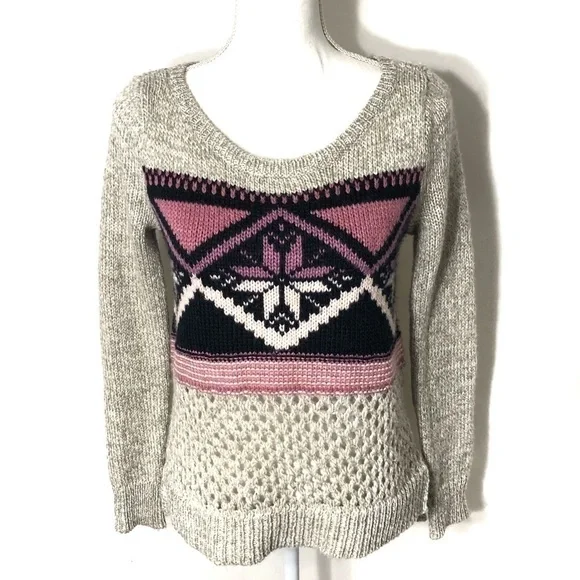 American Eagle Fair Isle Wool Blend Sweater XS Gray Purple Women's