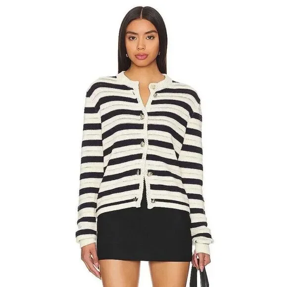 Anthropologie JOHN & JENN Jacket Camille Striped Cream Navy Large‎
