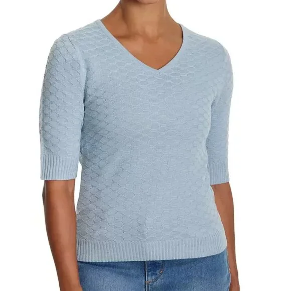 NWT - Ella Moss Women's Blue Elbow Sleeve Sweater Honeycomb Knit– Size XL