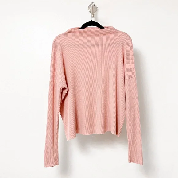 Lucky Brand Ribbed Drop Shoulder Fall‎ Winter Chic Mock Neck Sweater Pink