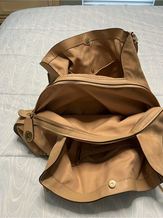 Coach Tan Leather & Suede Shoulder Hobo Bag