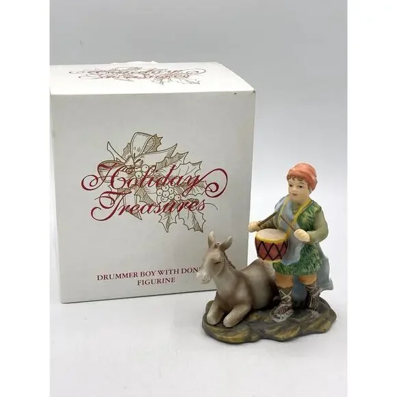 Avon Holiday Treasures Drummer Boy with Donkey Nativity Figurine 2003 NIB